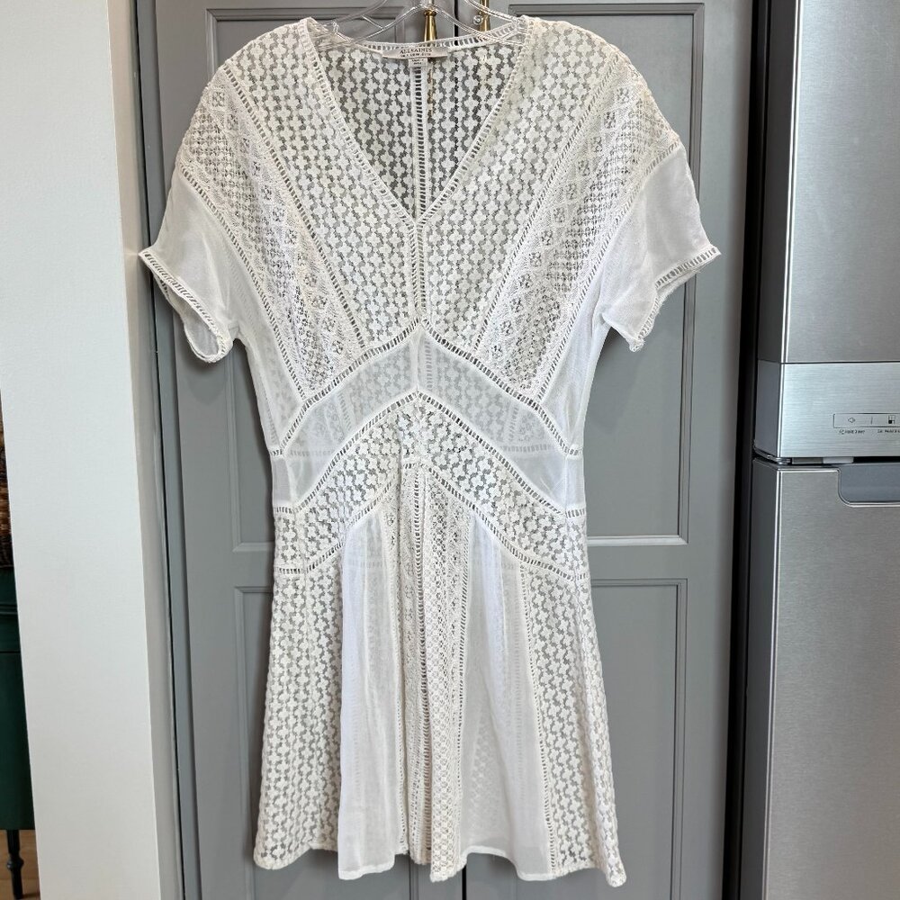 All Saints Cream White Lace Blouse/Tunic/Mini Dress, Size 00